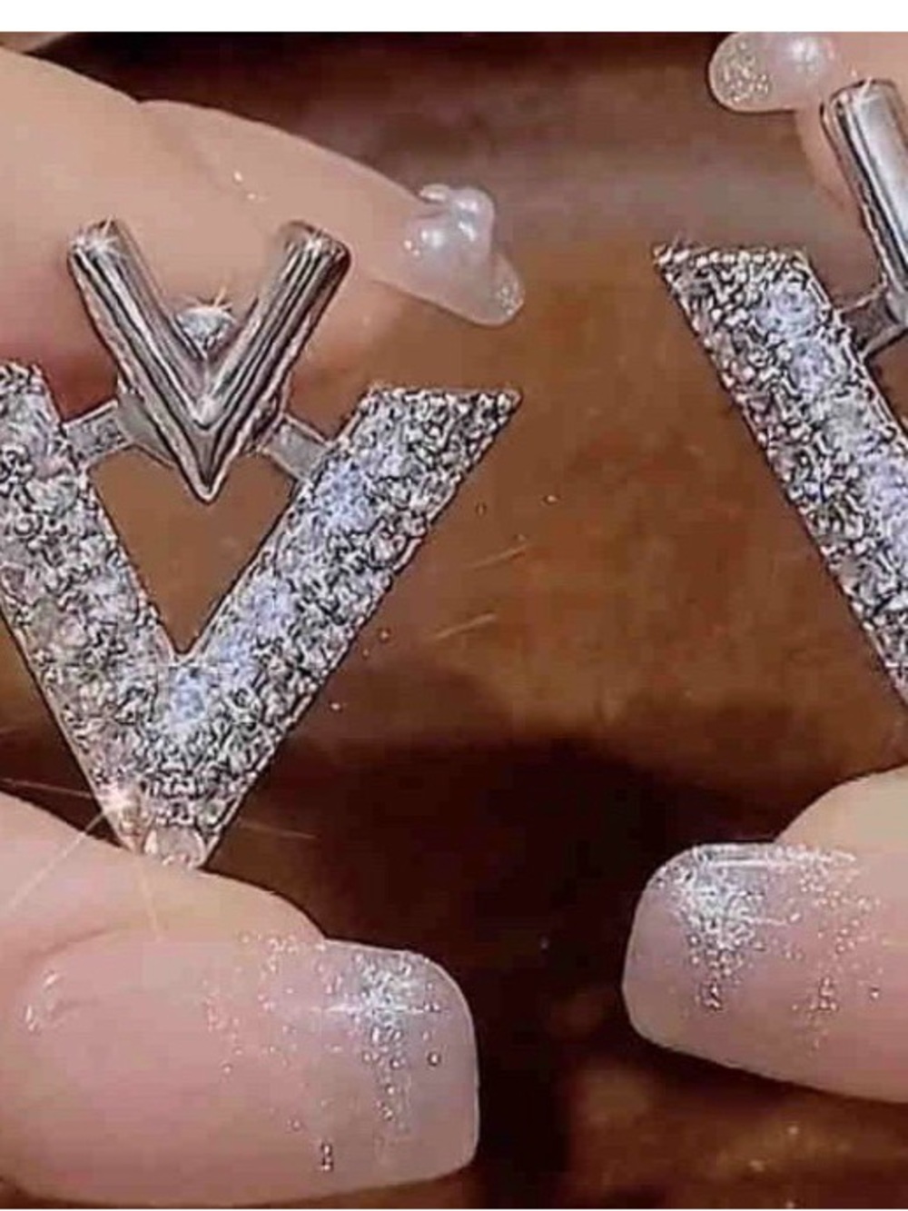 V-Shaped Pavé Crystal Silver Stud Earrings